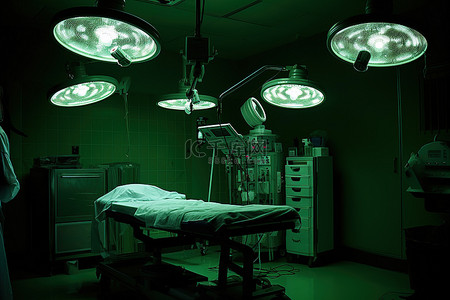 照明器背景图片_有两盏灯和绿色照明的手术室