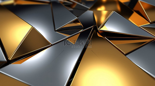 豎起大拇指背景图片_未来派三角形图案金色和银色融合在现代数码壁纸设计中