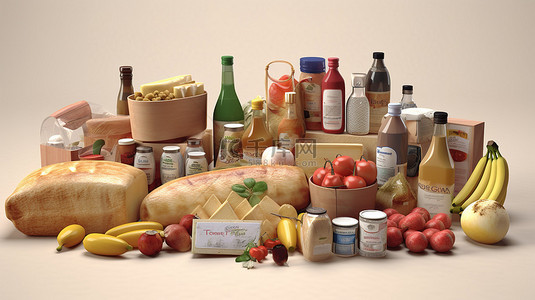 杂货食品背景图片_3D 视图中的杂货