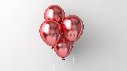 在 3d 中创建的白色背景红色箔气球样机