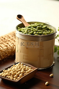 篮子里的大豆可供餐桌上食用