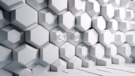 现代白墙背景 3d 渲染图像上的六角板设计