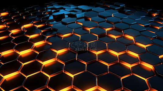 未来黑色六边形蜂窝中的动态波数字技术和数据可视化的概念