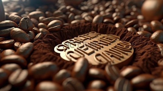 3D 渲染刻字报价与有机咖啡豆排版设计
