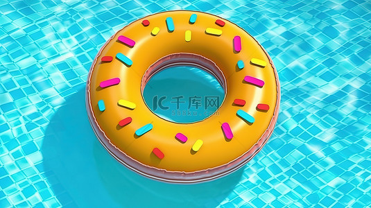 游泳卡背景图片_从鸟瞰角度观看夏季泳池派对上橡胶甜甜圈泳池玩具的 3D 渲染