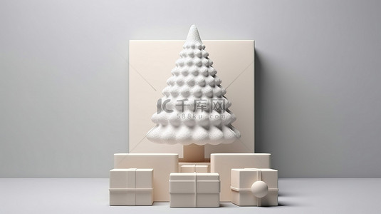 设计。圣诞树背景图片_3d 渲染白皮书圣诞树的礼品盒演示