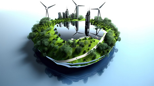 可再生能源概念 3d 渲染清洁能源环境
