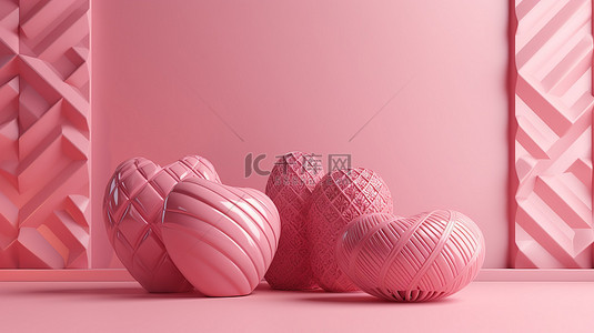 装饰心形图案粉红色几何 3D 效果图，用于引人注目的产品展示