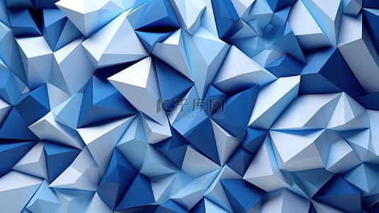 三角形游戏背景图片_蓝色和白色三角形抽象背景中的 3d 渲染垃圾表面