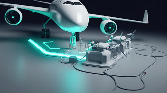 飞机绿色背景图片_充电站为 3d 渲染的飞机供电