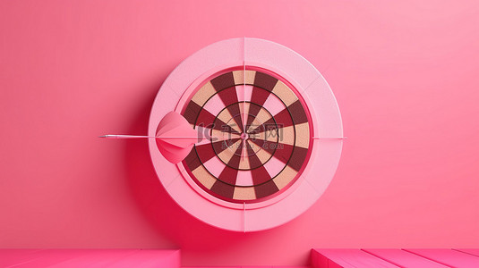靶心箭头击中粉色飞镖中心 3D 插图，实现商业成功