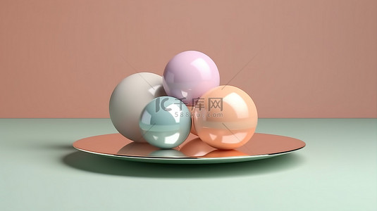 圆盘上的金属气泡 3D 建模场景，用于宁静的产品展示