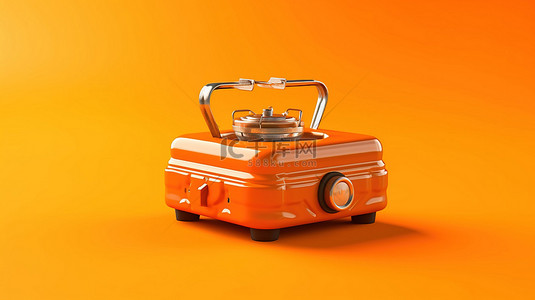 由燃气驱动的单色野营炉的橙色背景 3D 渲染