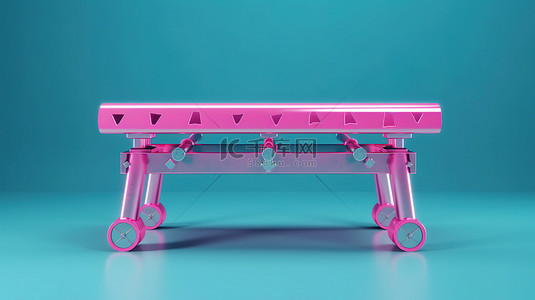 工业五金背景图片_3D 渲染双色调风格粉色金属工作台，背景为醒目的蓝色