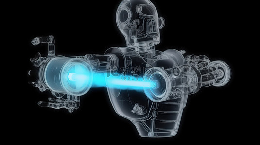 黑色隔离 X 射线机器人喷枪 3D 渲染用于自动绘画
