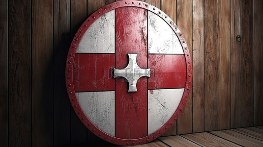 中世纪 3d 渲染的红色和白色木盾