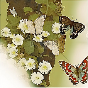 花朵上的背景图片_蝴蝶 白色花朵上的蝴蝶