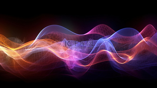 带光线的充满活力的声波模式的 3D 数字插图