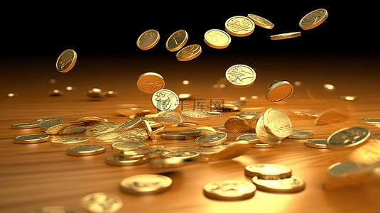 货币级联 3d 渲染下落的金钱和硬币