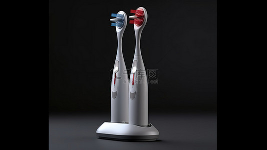 牙齿牙刷背景图片_3d 渲染的电动牙刷在灰色支架上充电