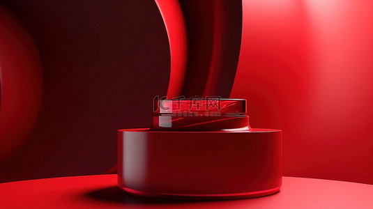 抽象红色化妆品背景 3d 渲染插图上的产品展示台