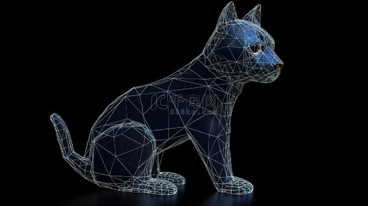 黑色的猫背景图片_孤立的黑色背景 3D 渲染的猫在线框多边形形式