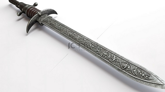 在白色背景上以 3d 形式描绘的中世纪剑