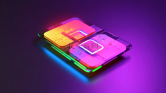 霓虹灯 4g SIM 卡图标的 3D 渲染插图