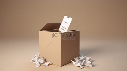 用于在选举日收集选票的纸板投票箱的 3d 渲染
