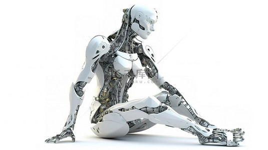 3D 渲染图像中的全长孤立女性机器人或机器人