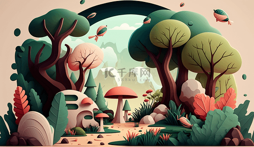 树蘑菇天空自然背景游戏背景