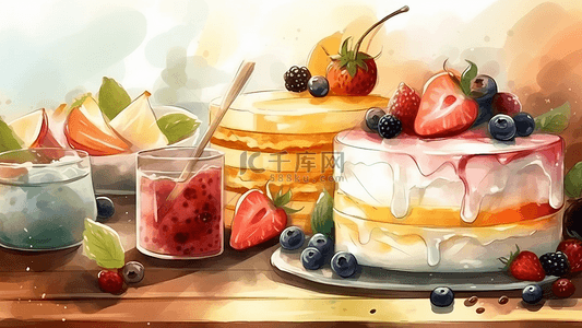 水果奶油背景图片_甜品水彩背景