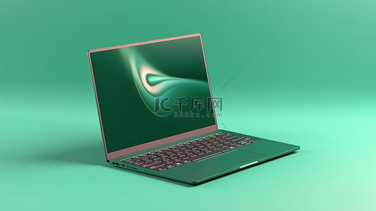 中控背景图片_绿色背景样机中的 3D 渲染笔记本电脑和 Whatsapp 徽标