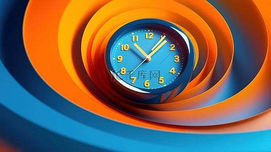 渲染海报背景图片_蓝色背光 3D 时钟，带有切片橙色小时标记和丙烯酸针