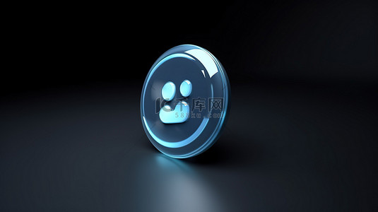 3D 渲染中带有社交媒体图标符号的蓝色播放器按钮的前视图