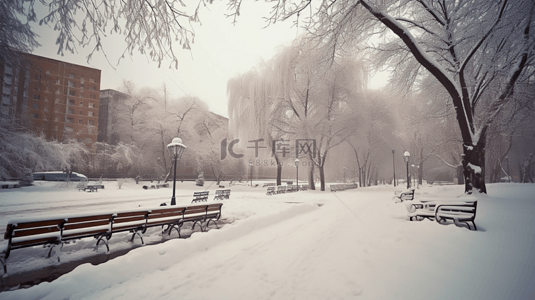 漂亮的冬日雪景花园公园高清摄影图