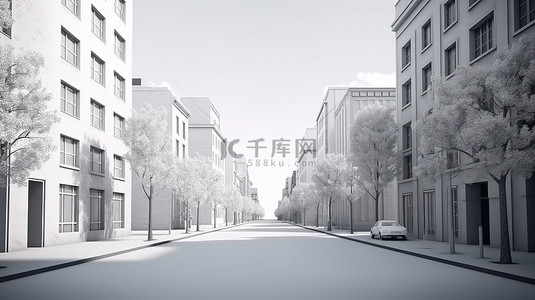 简约背景格背景图片_3D 渲染中的简约城市街道背景