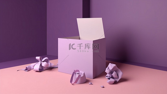 探索礼品盒 3D 渲染的可能性，展示紫色调的空白画布以进行创意设计