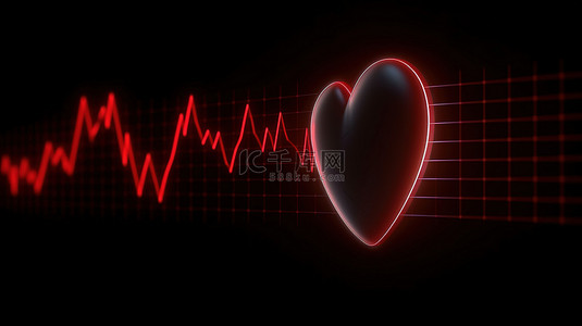心脏监测背景图片_医疗应用程序和网站图标红色心跳监测语音气泡上的脉冲线，具有 3D 渲染和插图