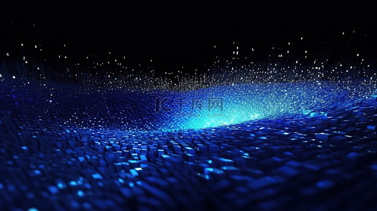 用于可视化大数据的未来 3D 渲染动态蓝色粒子背景