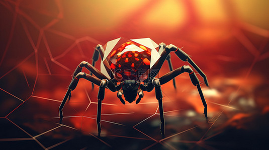 陷入网中的低聚蜘蛛的程式化 3D 插图