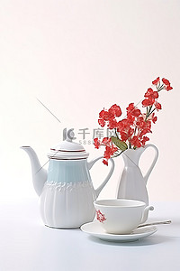 茶咖啡壶背景图片_白桌上的咖啡壶和一杯茶