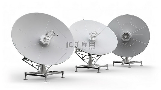 卫星互联网背景图片_白色背景下的 3d 渲染中的三个卫星天线