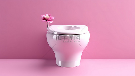 光滑的白色陶瓷马桶在粉红的粉红色背景下 3D 渲染