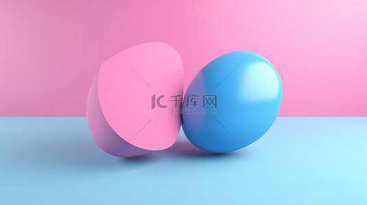 粉红色背景，带有 3d 蓝色和粉红色样机气球和飞行语音气泡图标