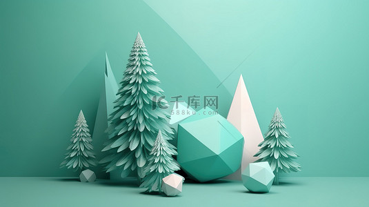 球背景图片_圣诞树装饰概念抽象几何形状 3d 渲染