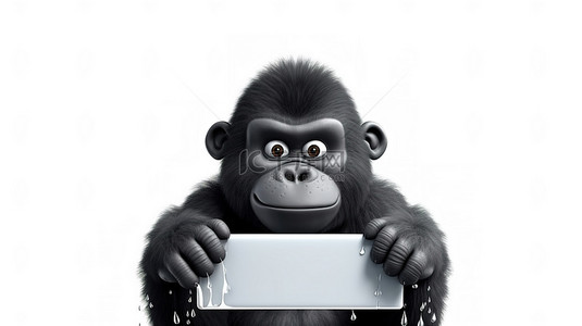 大猩猩背景图片_搞笑 3D 大猩猩与玻璃滴和标志