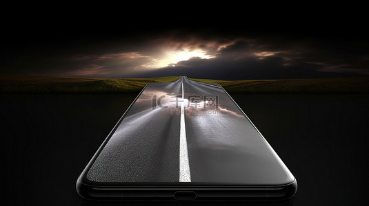 旅行手机海报背景图片_从智能手机中出现的道路 3d 插图令人惊叹的视觉效果
