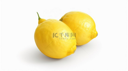 吃蔬菜水果背景图片_白色背景上孤立柠檬的 3d 插图