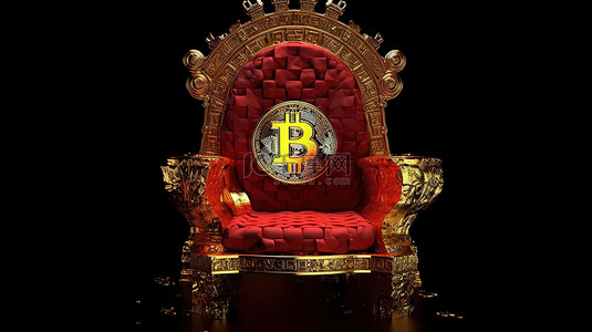 宝座背景背景图片_白色背景下坐在富丽堂皇的红色和金色 3d 宝座上的金色比特币